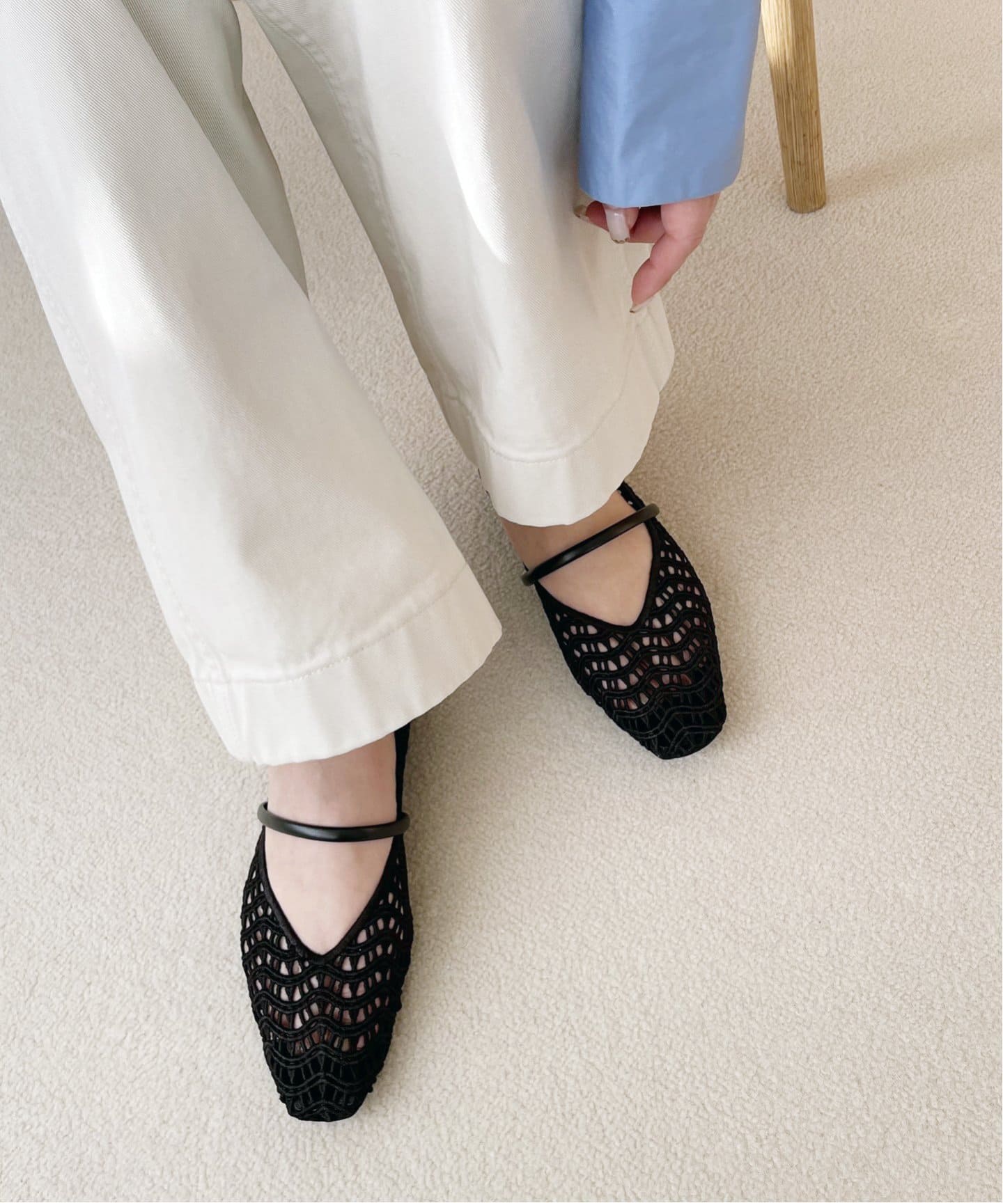 追加》スクエアクロシェストラップフラット（フラットシューズ）｜LE