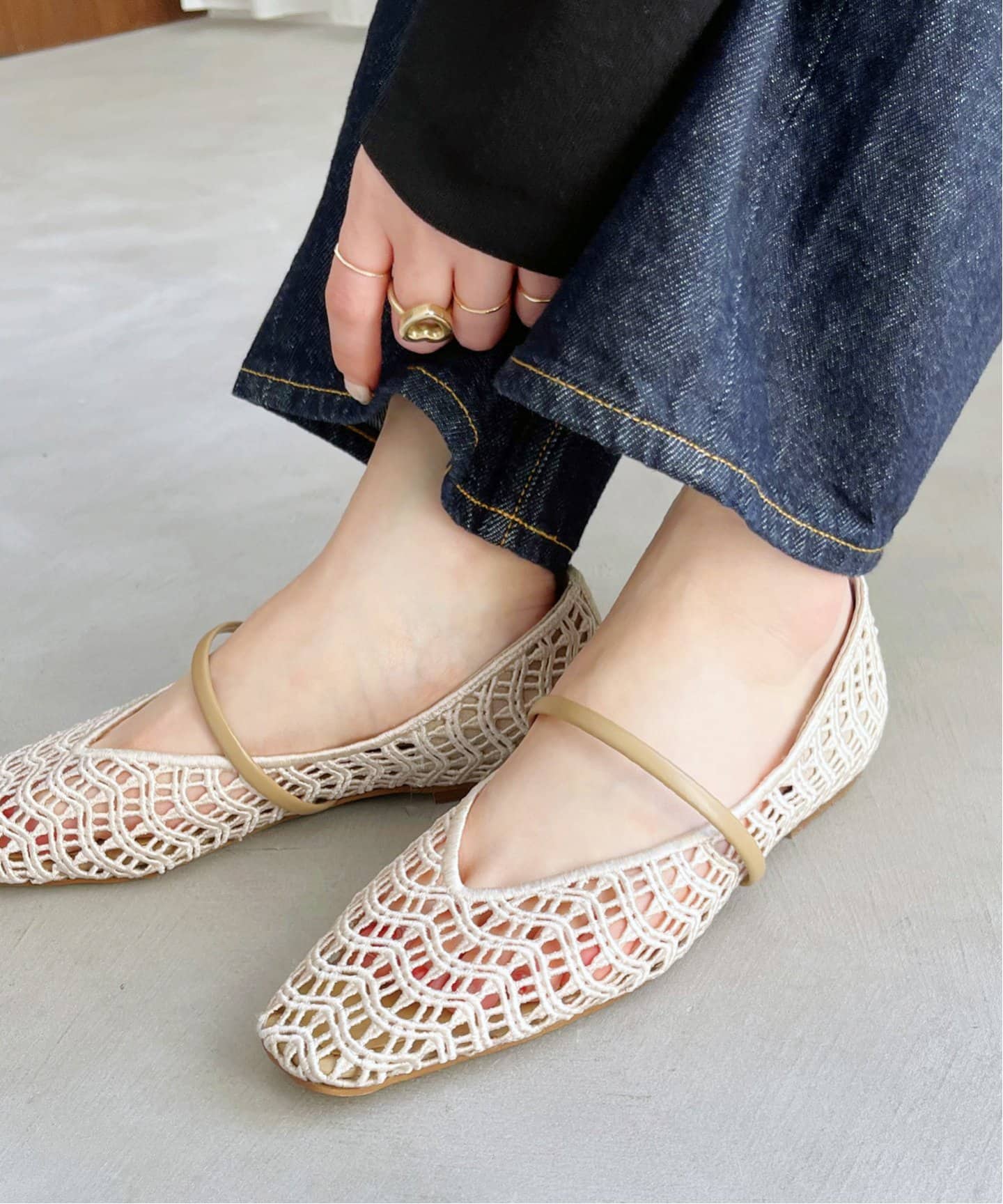 追加》スクエアクロシェストラップフラット（フラットシューズ）｜LE