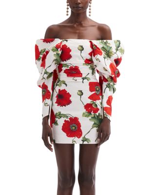 Oscar de la Renta Off-the-Shoulder Poppies Mini Dress | Bloomingdale's