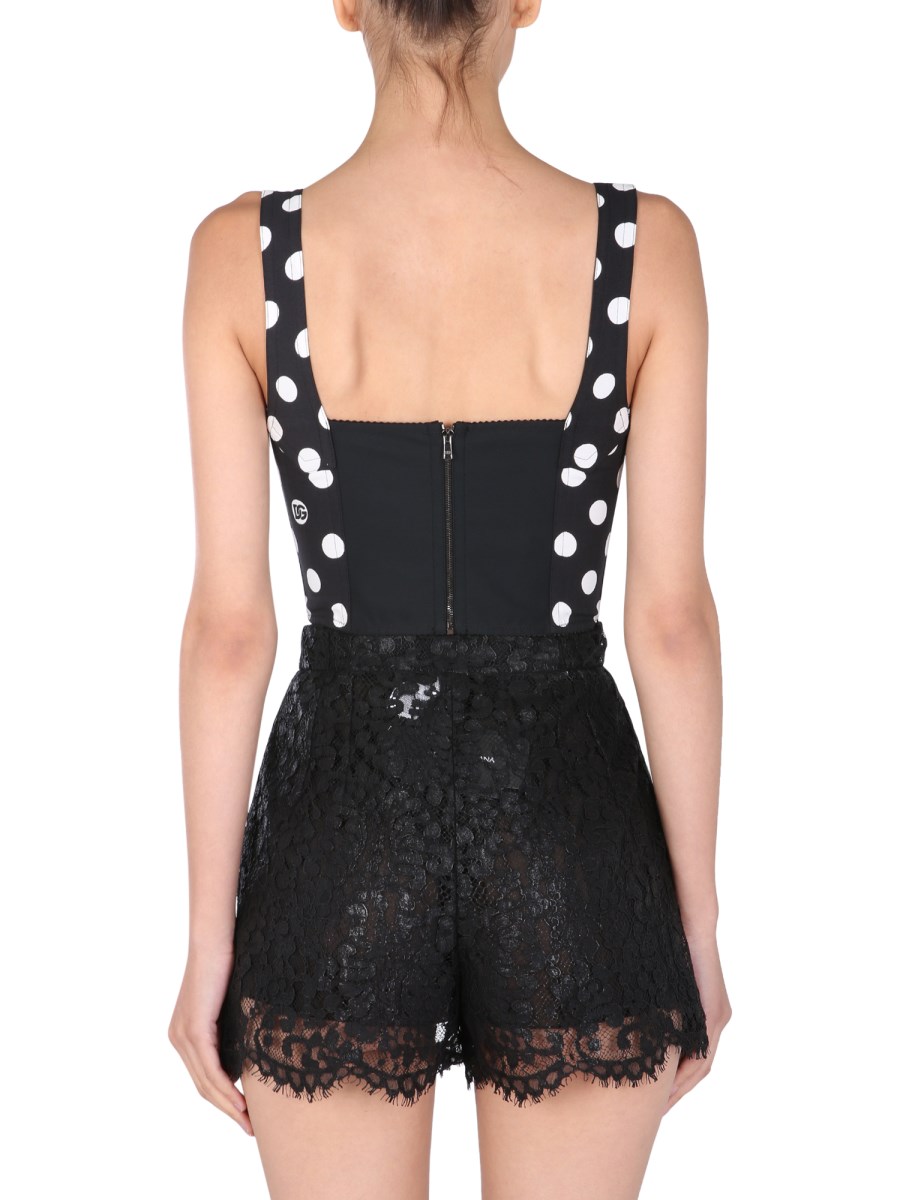 DOLCE & GABBANA - COTTON CORSET TOP WITH SHOULDER STRAPS AND POLKA
