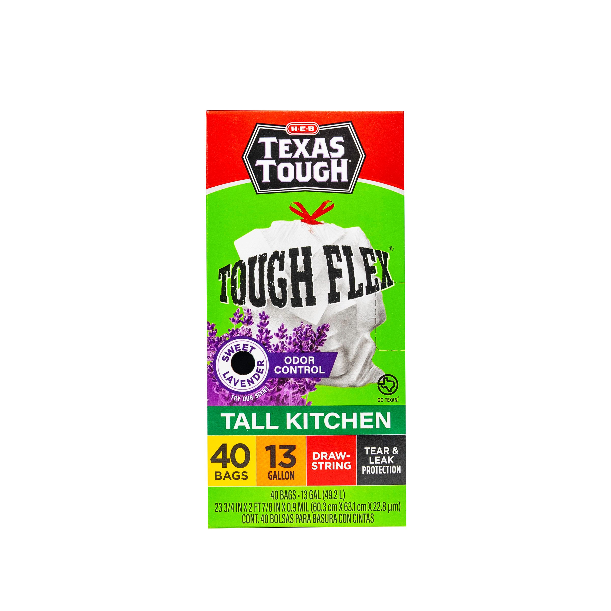 H-E-B Texas Tough Tall Kitchen Flex Trash Bags, 13 Gallon - Lemon