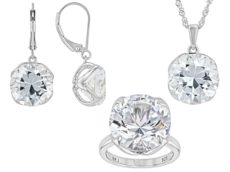 White Lab Created Sapphire Rhodium Over Sterling Silver Ring