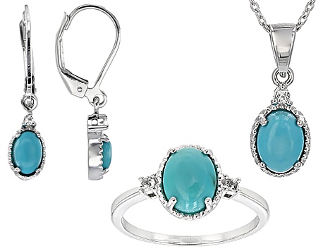 Blue Turquoise Rhodium Over Sterling Silver Jewelry Set - NOH200 | JTV