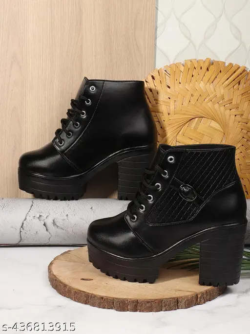 KLIEV PARIS Women's Round Toe Boots Buckle Lace Up Chunky Block