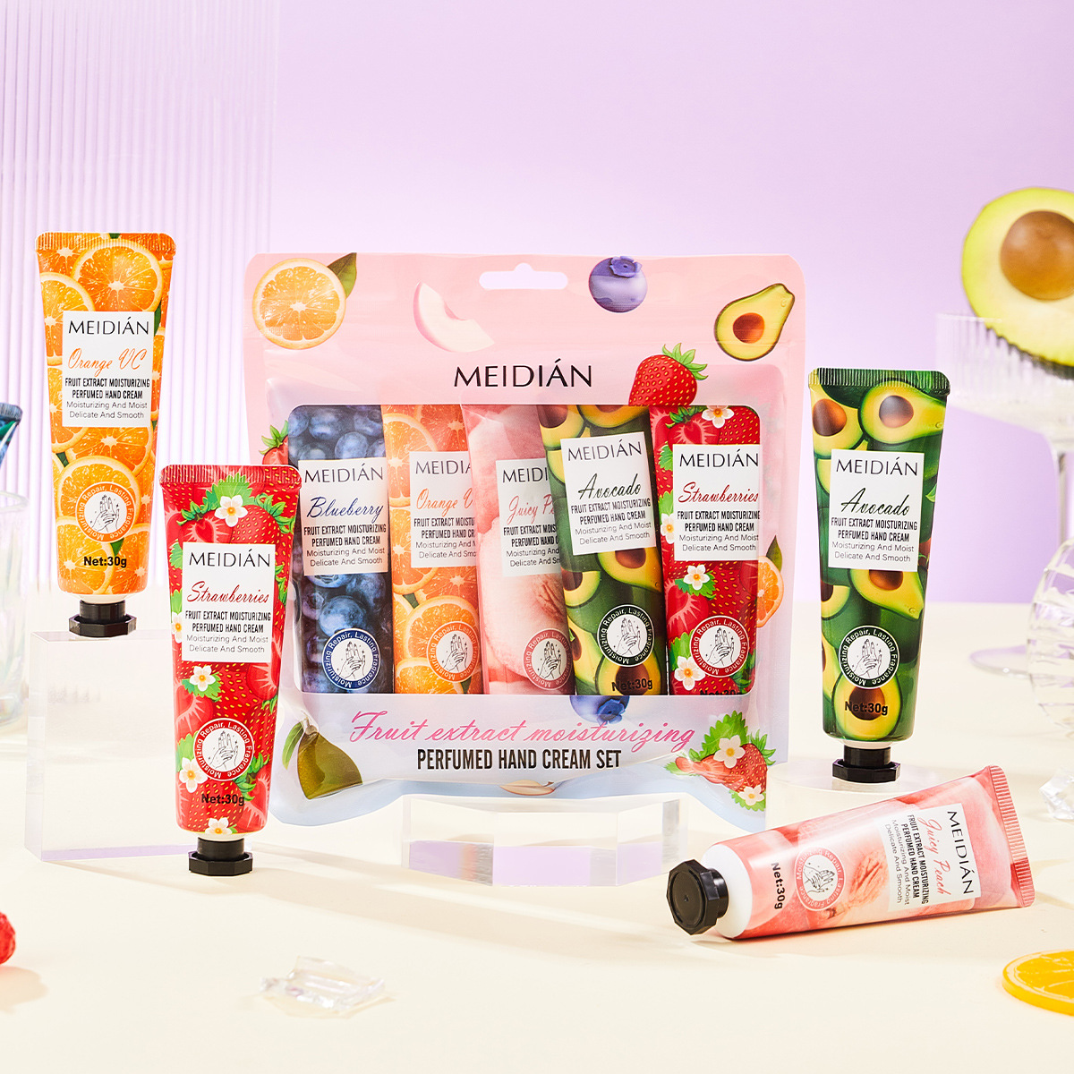 Wholesale Meidian Fruit Flavor Fragrance Hand Cream Bag Set