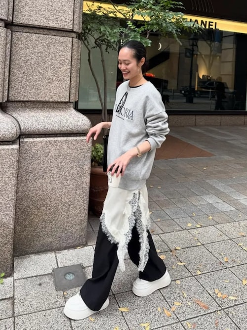 セール】サテンレースアシメロングキャミソール（キャミソール）｜KOBE