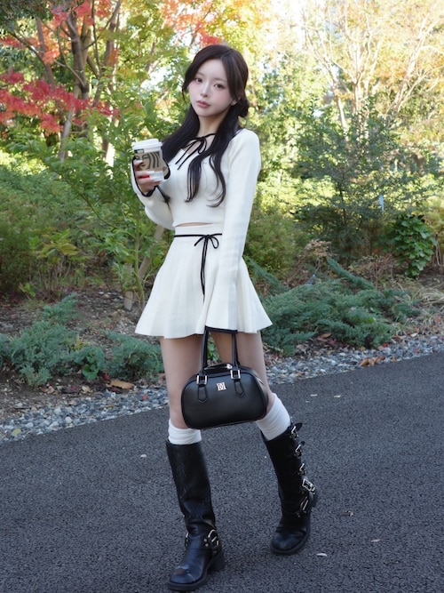 ウエストオープンリボンデザインニットミニワンピース（ワンピース