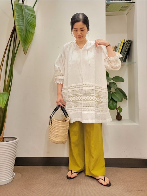 セール】『セットアップ対応』レースドッキングチュニックブラウス