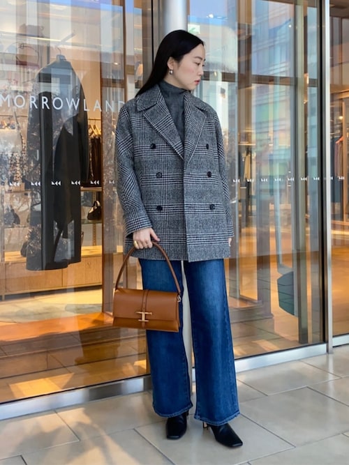 ウールカシミヤグレンチェック ダブルブレストコート（ピーコート