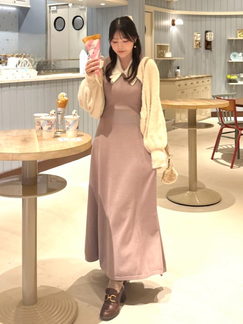 バイカラーリボンニットワンピース[高身長サイズMT/低身長サイズS有り