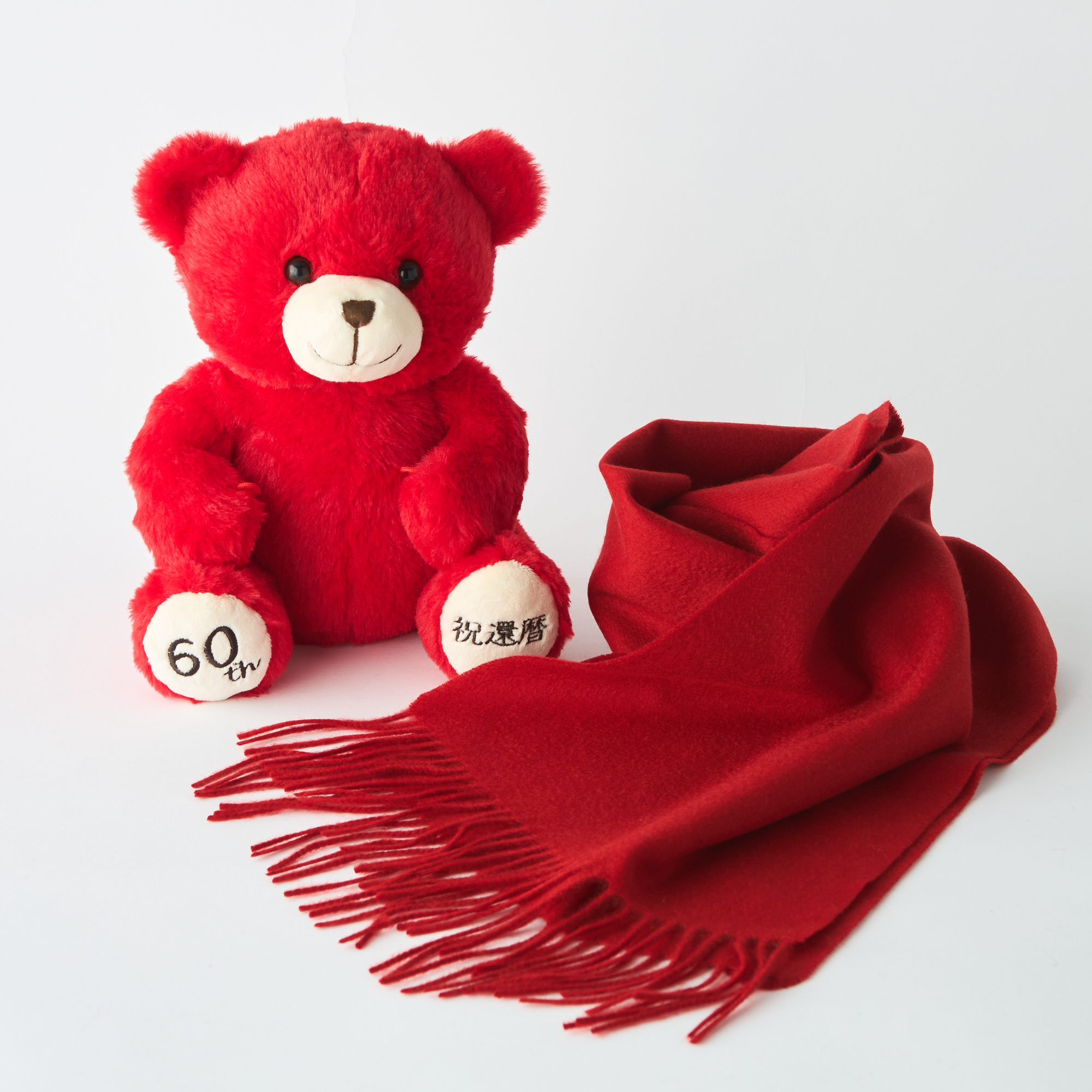 還暦・名入れギフト】カシミヤ100%マフラー＆テディベアセット