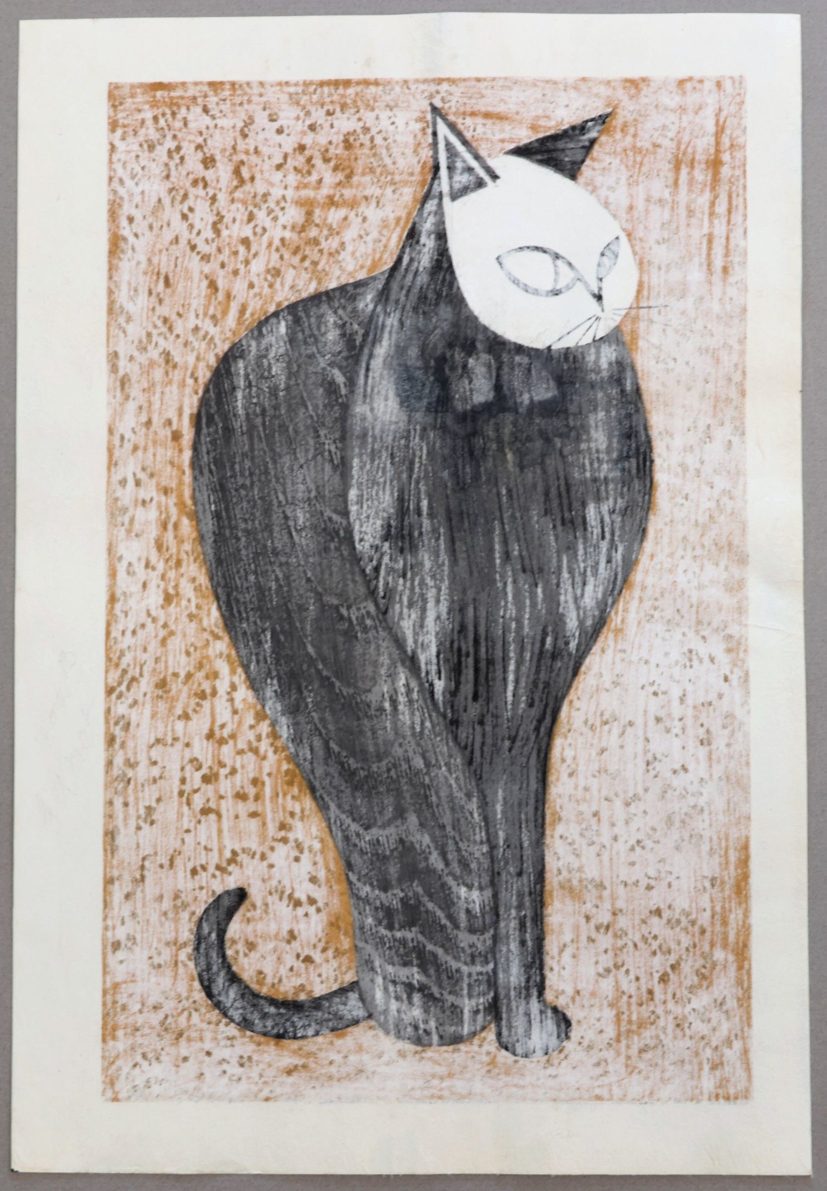 Kiyoshi Saito Japanese Sosaku Hanga Woodblock Print Cat Steady