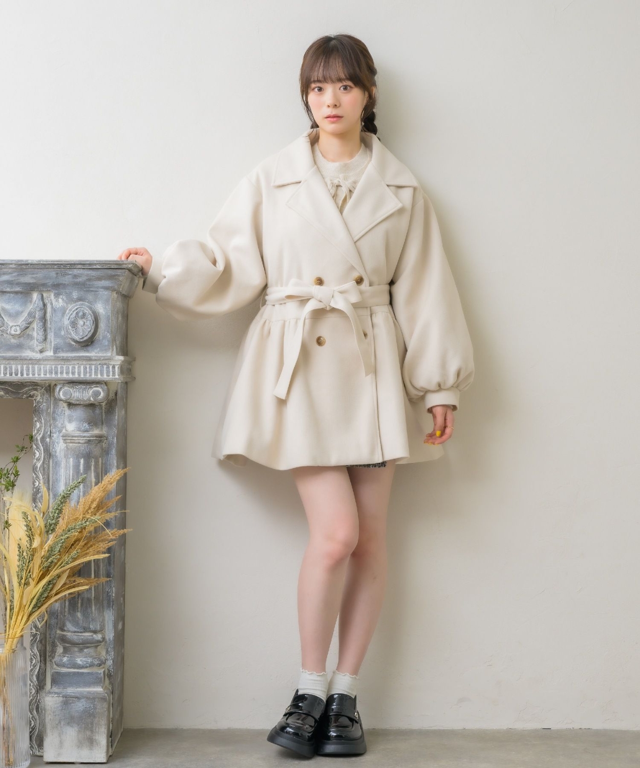 バイカラー リボンコート ブラック バイカラー リボンコート ブラック