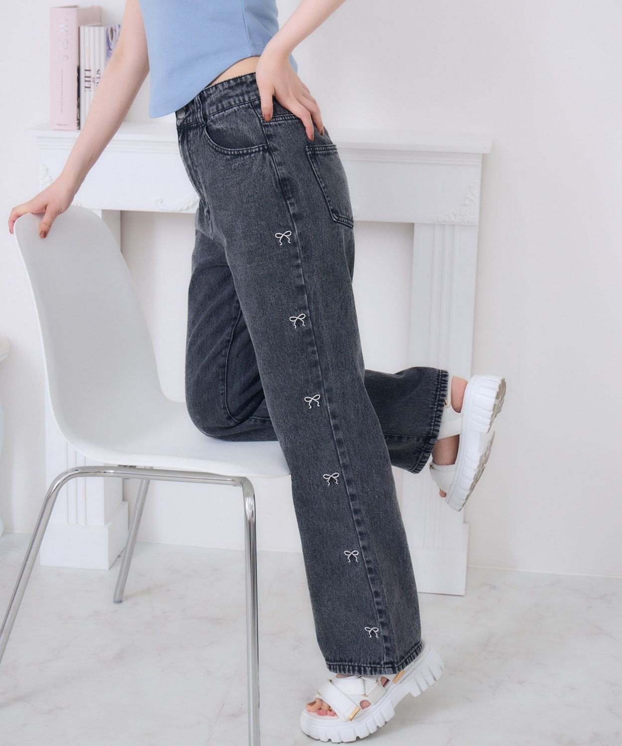 チビリボン刺繍デニムPT|ems excite | RETRO GIRL ONLINE STORE レトロ