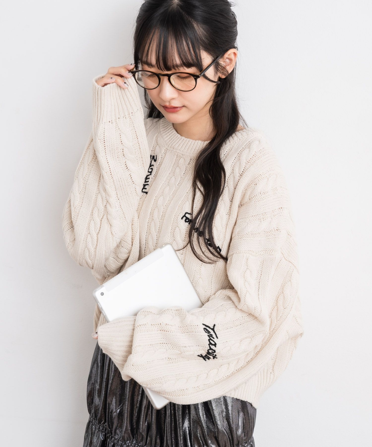 ラルフローレン LAUREN エンブレム刺繍 ケーブル編み コットン ニット