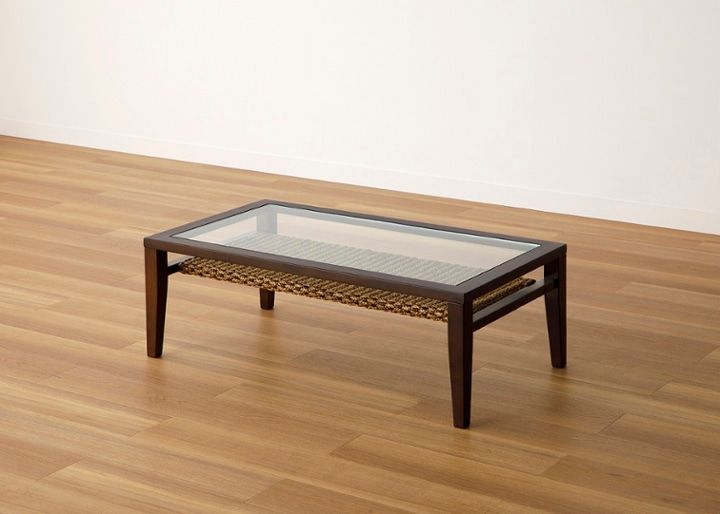 ケイ・ローテーブル (ヒヤシンス)～収納付き～涼しげなガラス天板と