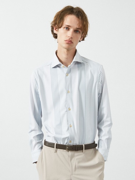 FLEX SHIRTS】360°ストレッチ パッチワークストライプシャツ / 長袖