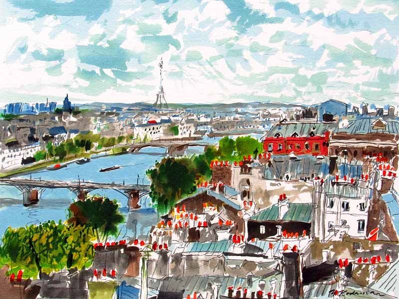 GINZA絵画館】送料無料！児玉幸雄 リトグラフ版画「セーヌの眺め