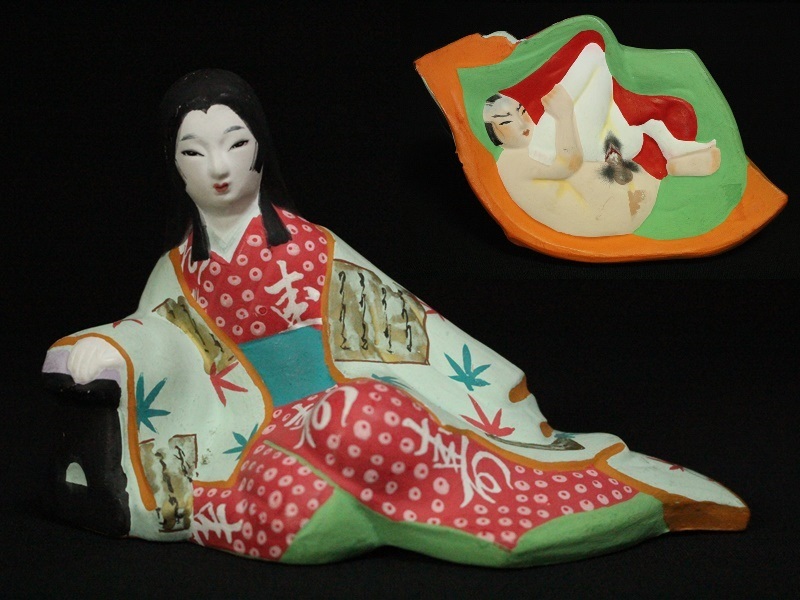 古陶磁製 博多人形 春画 裏絵 裏隠し春画人形【珍品】陶器磁器 男女