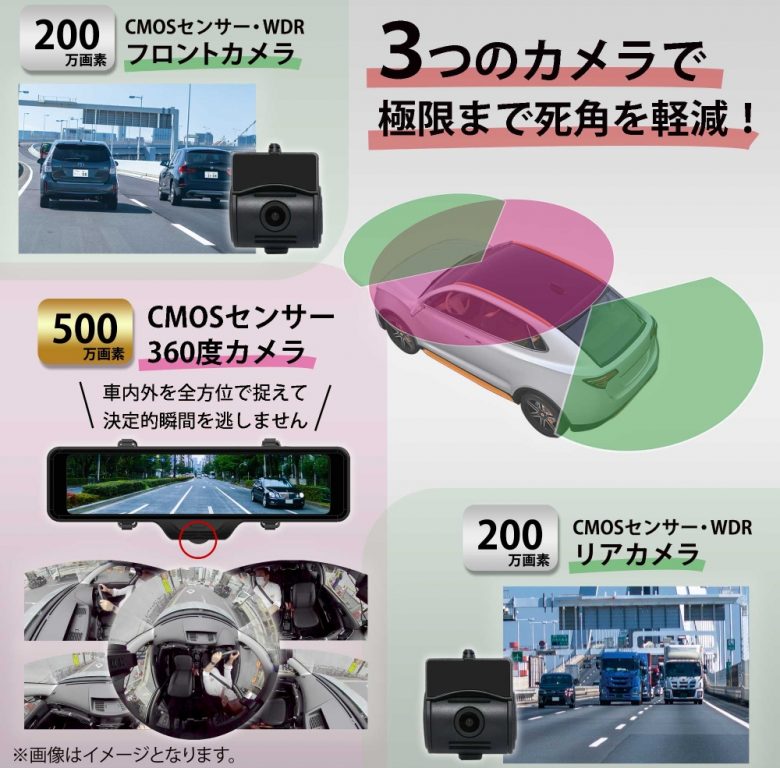 駐車監視システム搭載！3カメラで死角を軽減 スマートミラー型ドライブ