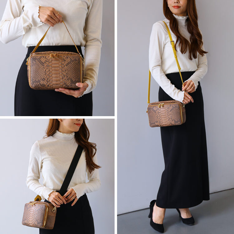 パイソン ショルダーバッグ 【3種類のストラップ付き】3way バイカラー