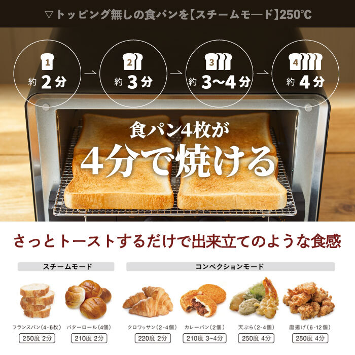 トースター 4枚 オーブントースター BRUNO crassy+ ブルーノ スチーム