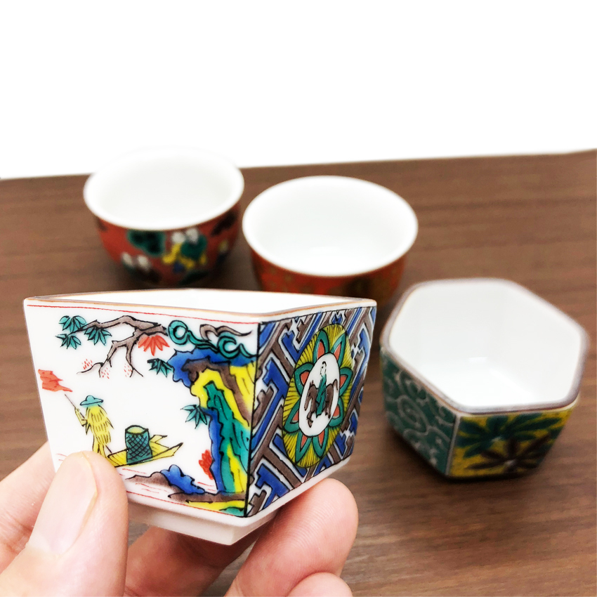 日本製 九谷焼 組盃 時代画風 青郊窯 和食器 盃 ぐい呑み おちょこ 酒