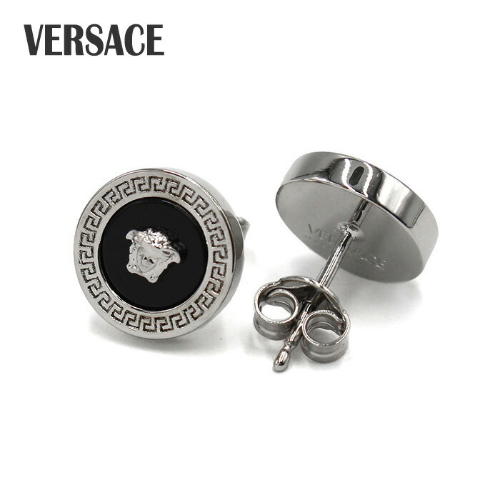 VERSACE ヴェルサーチ ピアス アクセサリー シルバー ブラック メンズ