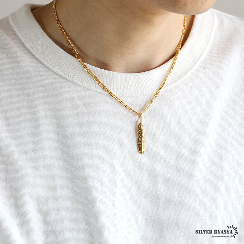 フェザーネックレス 小ぶり ゴールド メンズ ダブル喜平 チェーン