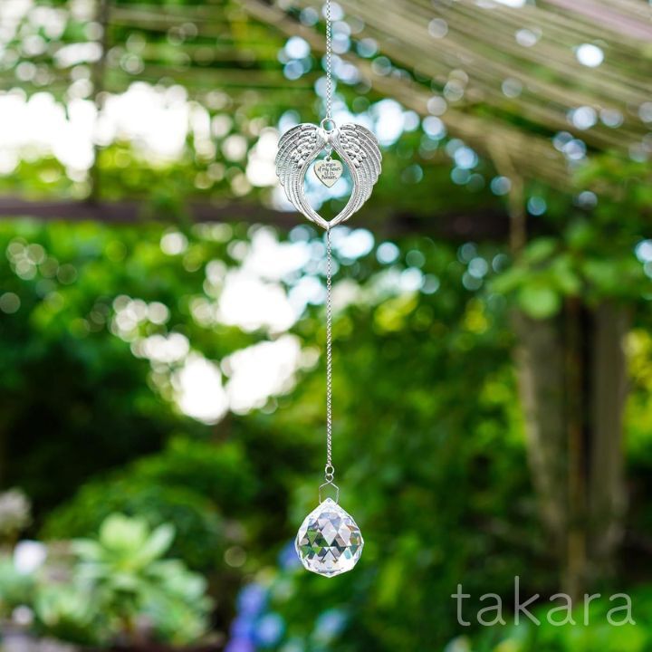 幸運 サンキャッチャー 40mm 天使の羽 クリスタルボール レインボー