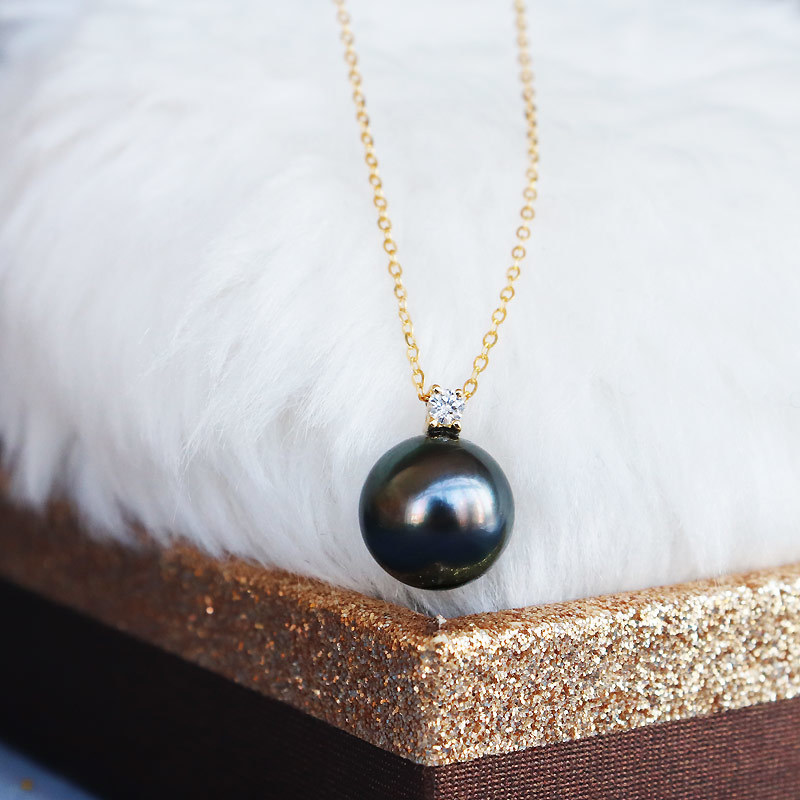 K18 黒蝶真珠 一粒 DIA ネックレス ダイア Tahitian pearl necklace D0