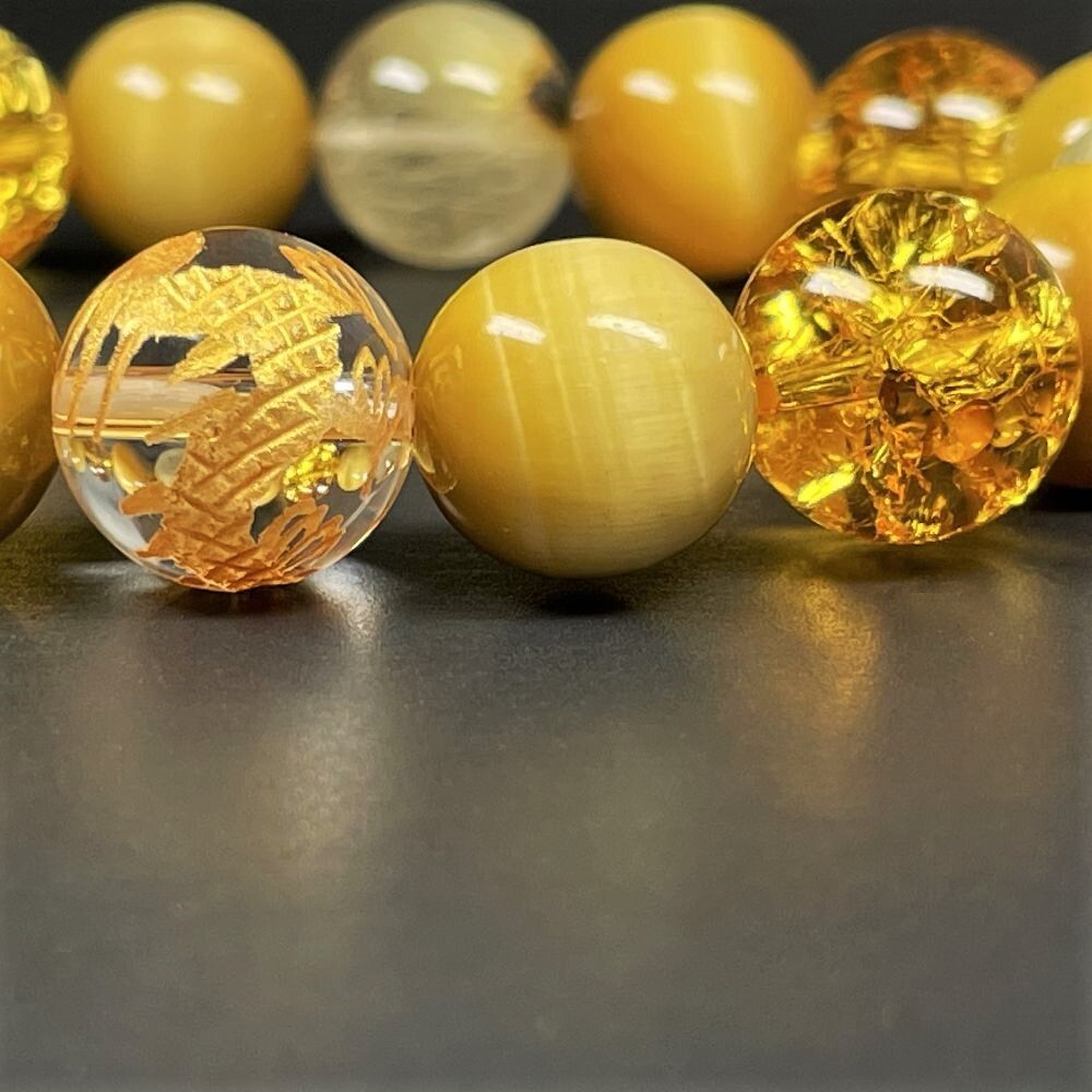 相性抜群の組み合わせ］12mm ブレスレット金彫皇帝龍 本水晶