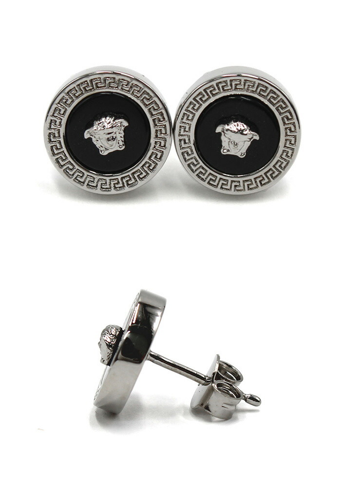 VERSACE ヴェルサーチ ピアス アクセサリー シルバー ブラック メンズ