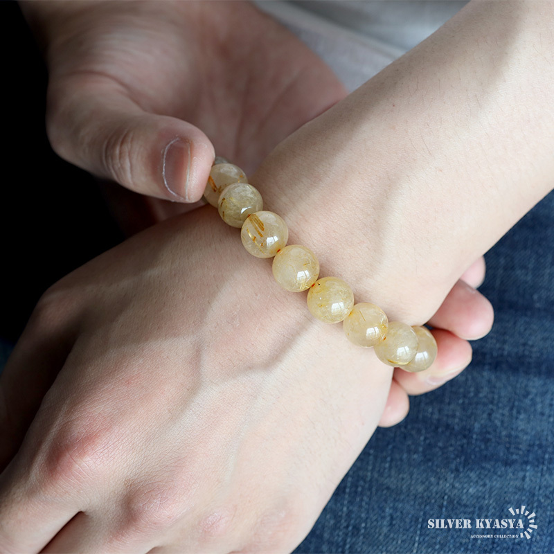 パワーストーンブレスレット 数珠ブレスレット タイチンルチルクォーツ