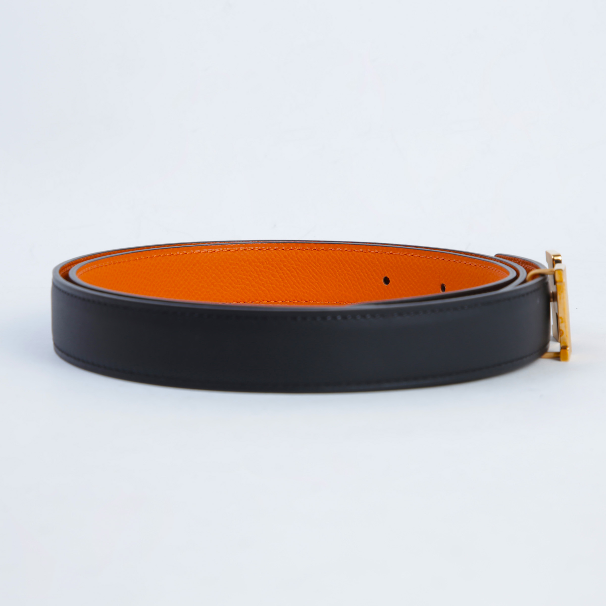 ランク SA HERMÈS エルメス Hベルト オレンジ ブラック (89) エプソン