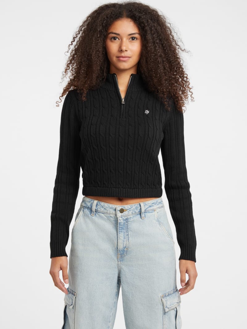 GUESS® Half-Zip Cable-Knit Crop Sweater