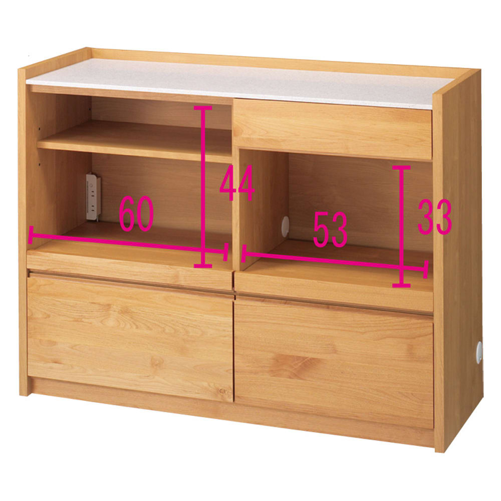 アルダー天然木人工大理石トップ 間仕切り家電収納キッチンカウンター