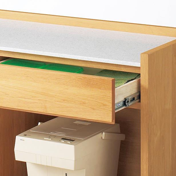 アルダー天然木人工大理石トップ 間仕切り家電収納キッチンカウンター