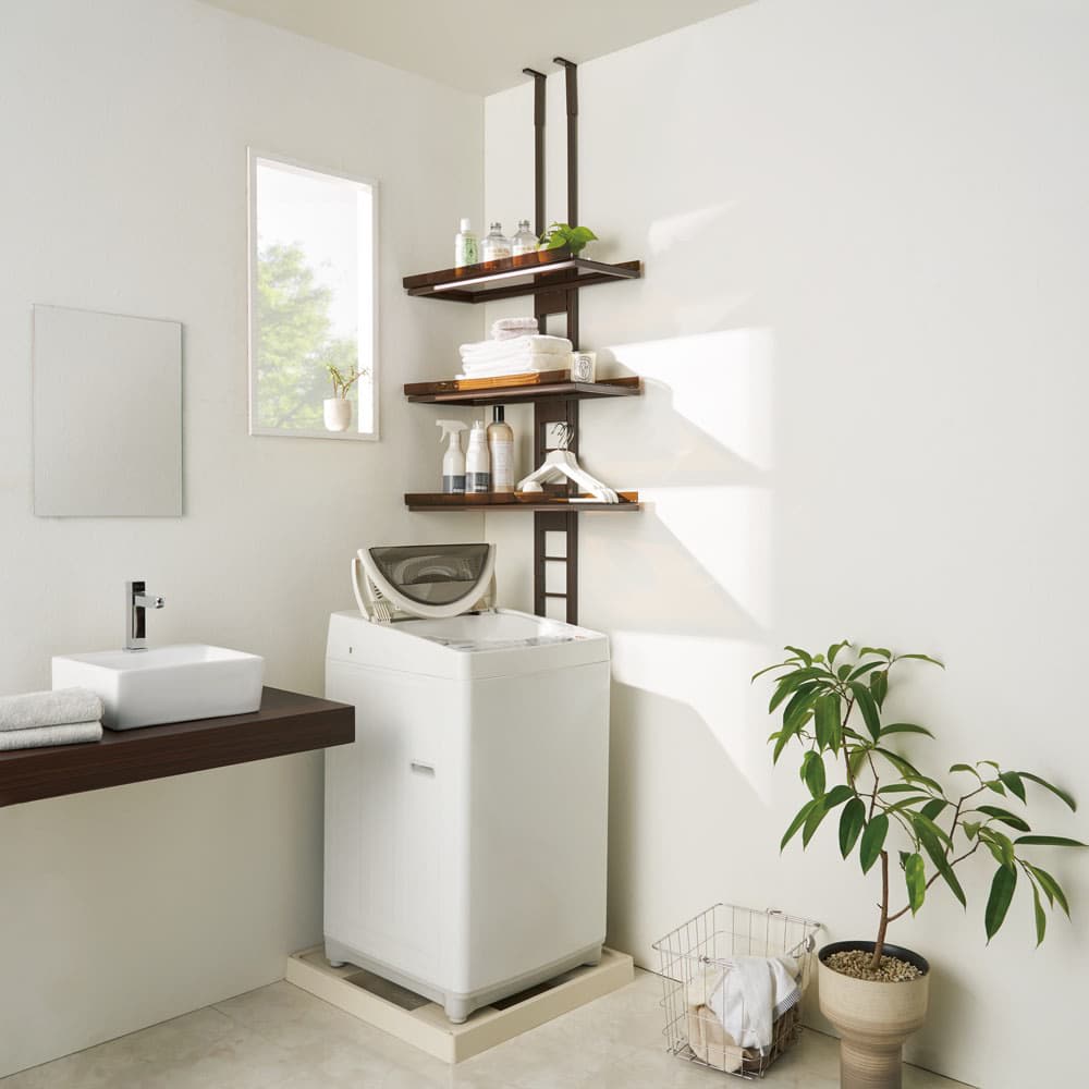 1本脚ですっきり置けるモダンランドリーラック 棚3段 幅60cm奥行31cm