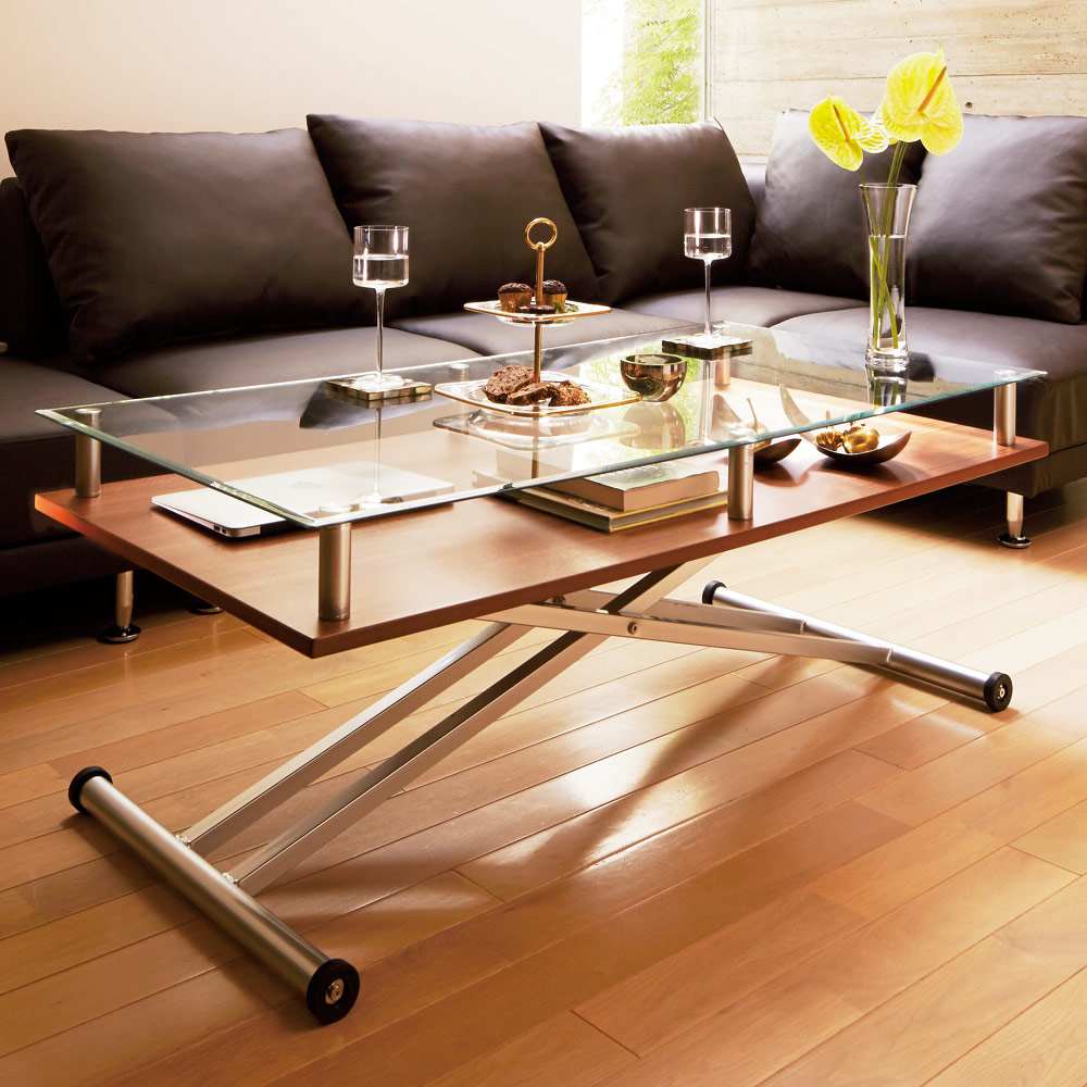 飛散防止フィルム貼りガラス 二重天板昇降式リフティングテーブル 幅