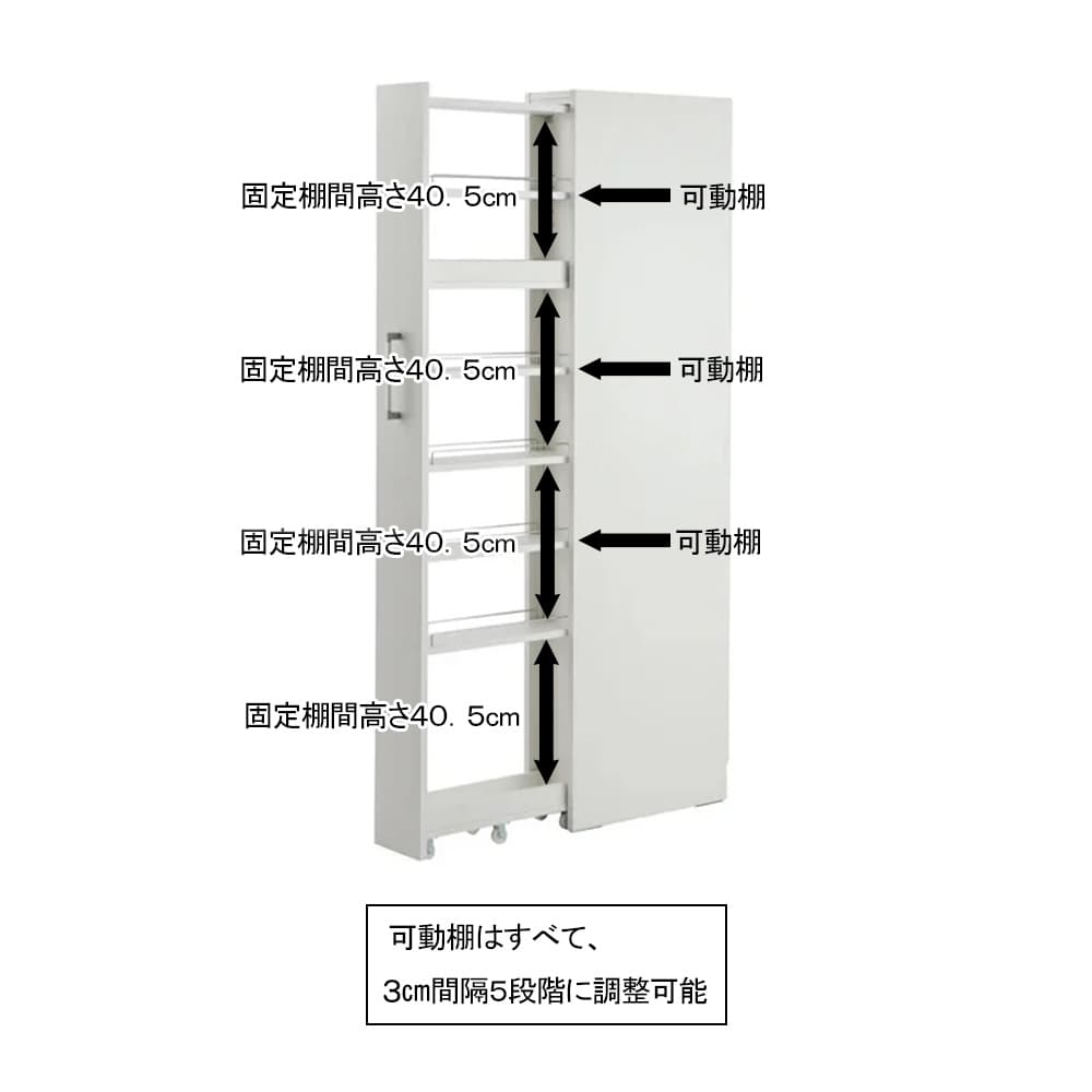 42サイズから選べる すっきり隠せる頑丈隙間ワゴン 奥行45高さ180cm