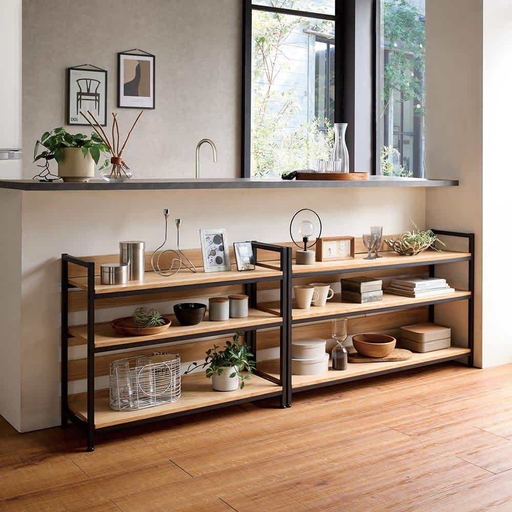 オーク棚板ディスプレイシェルフ 幅91cm高さ70cm 通販 - ディノス