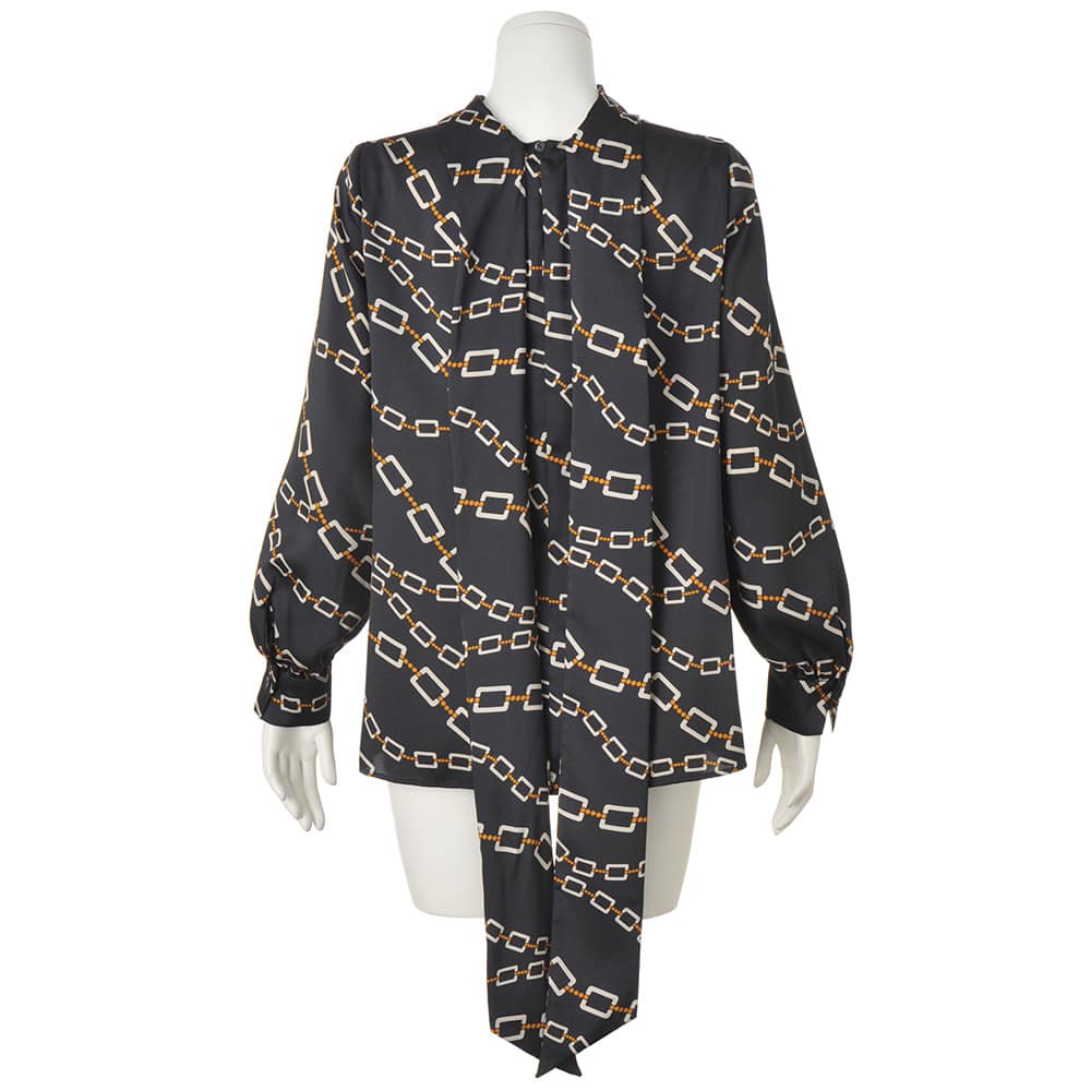 イタリア素材 チェーン柄プリント ボウタイブラウス 通販 - ディノス