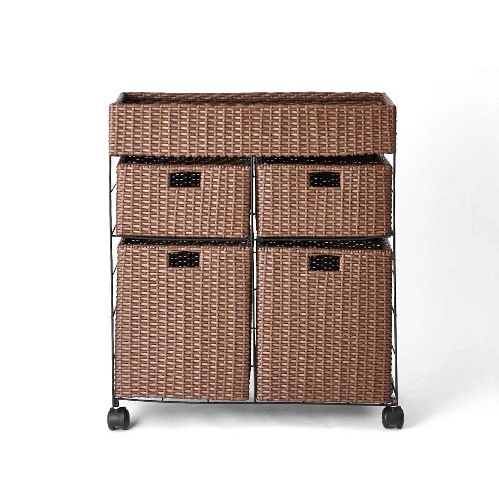 ラタン風ランドリーチェスト ワイド3段（幅74・奥行34.5・高さ80cm