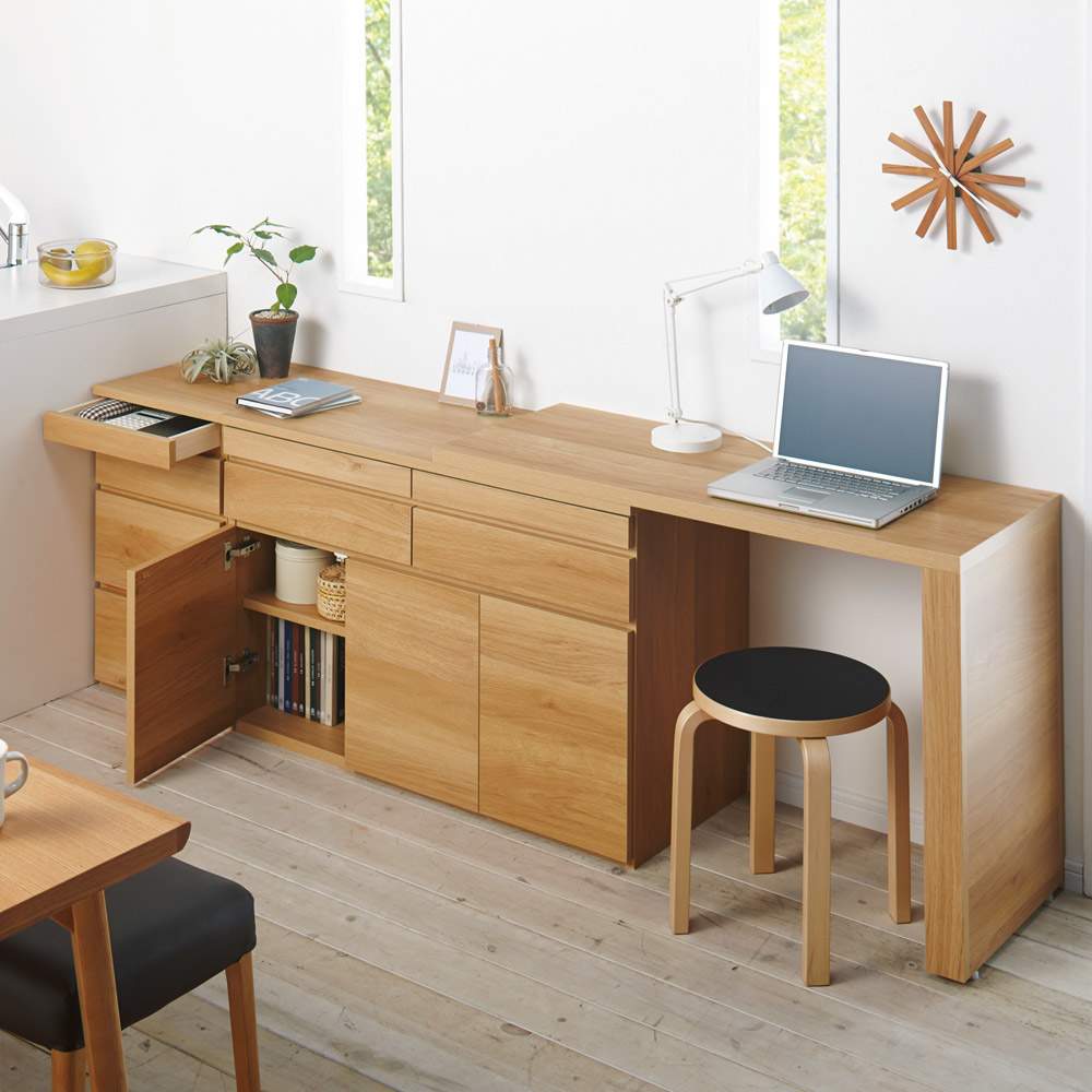 伸長式デスク＆キャビネット 幅77.5～137cm 通販 - ディノス