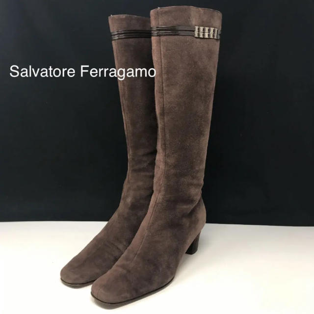 サルヴァトーレ フェラガモ ロングブーツ スエード ブラウン Salvatore