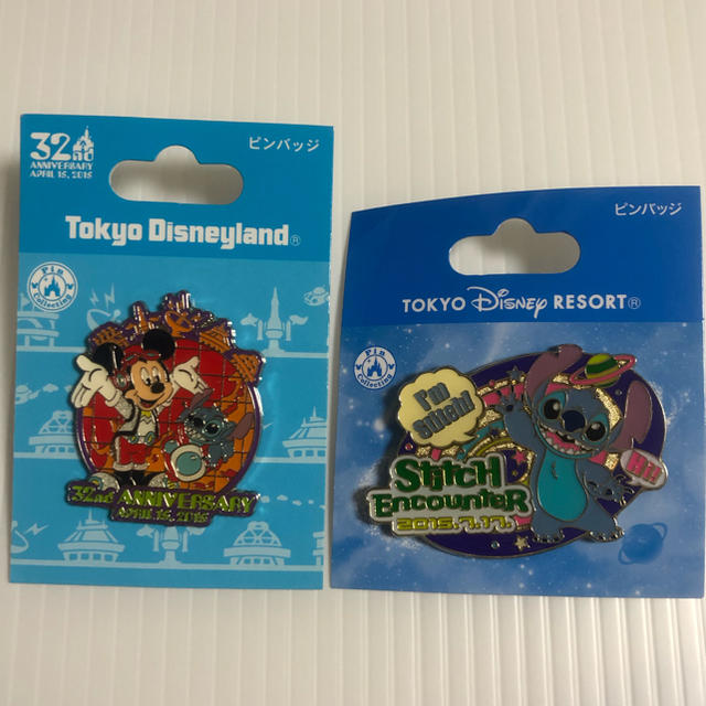 STITCH - ピンバッジ ①ディズニーランド32周年 ②スティッチエン