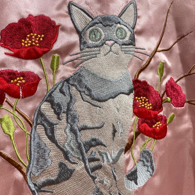猫刺繍ゴールド×メタリックピンクスカジャン♪の通販 by meme's shop