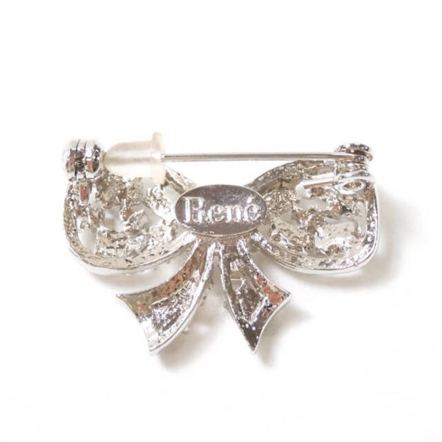 René - 美品 Rene ルネ リボンブローチ シルバー系 ライトストーン