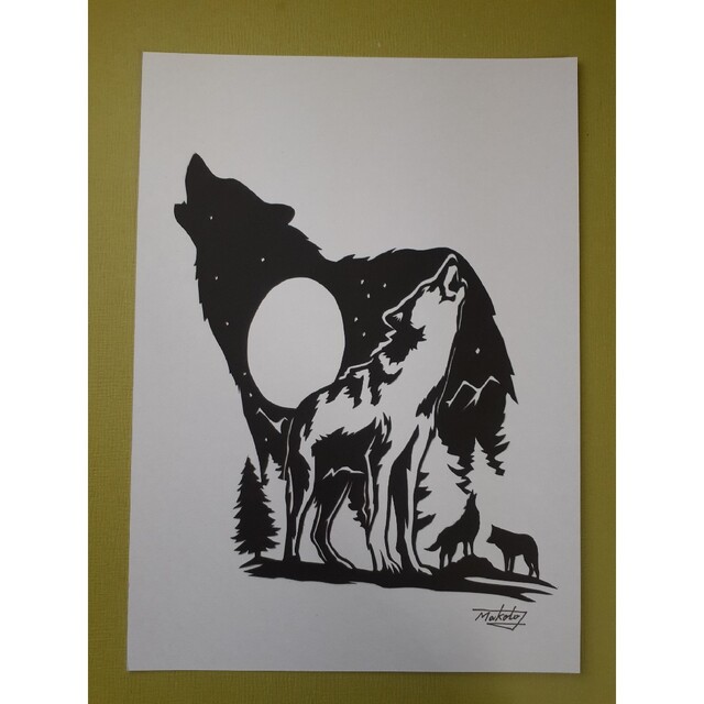元旦セール 赤坂三好 版画版 オオカミの絵 木製フレーム 元旦セール